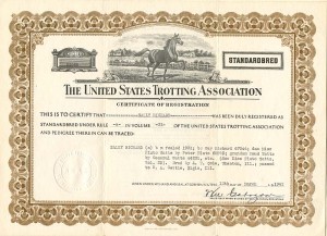 United States Trotting Association - Horse Standardbred Certificate of Registration